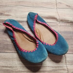 5/$15 Lucky Brand Blue Pink Ribbon Ballet Flats